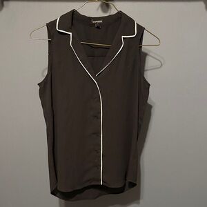 Express Women's Black Button-Down Blouse with White Trim